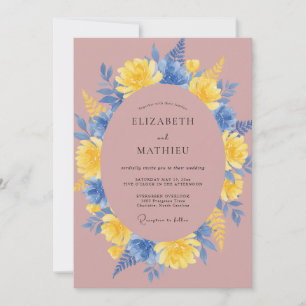 Invitation Couronne de mariage jaune bleuet mauve