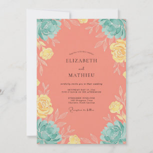 Invitation Couronne de mariage jaune corail