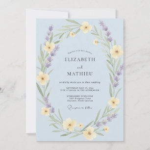 Invitation Couronne de mariage jaune délicat de bleuet