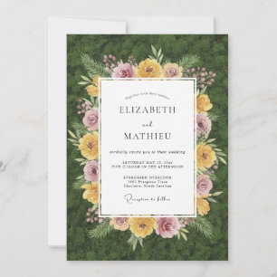 Invitation Couronne de mariage jaune mauve atténué