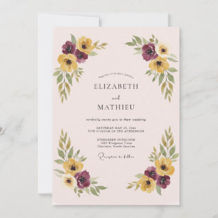Invitation Couronne de mariage jaune prune et artistique