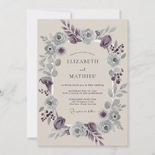 Invitation Couronne de mariage lilas poussiéreuse argentée