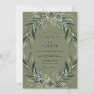 Invitation Couronne de mariage Olive Periwinkle