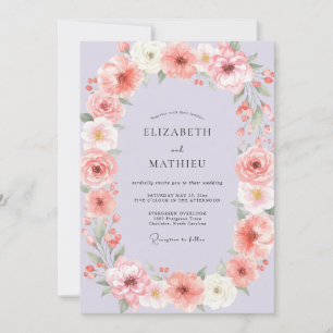 Invitation Couronne de mariage ovale florale mauve