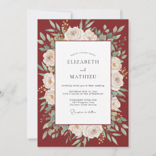 Invitation Couronne de mariage Paeonie Écarlate
