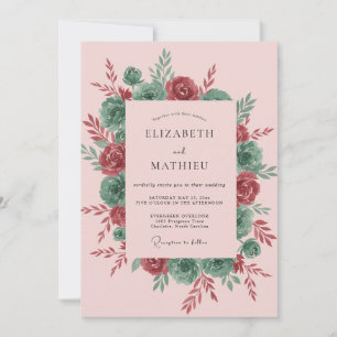Invitation Couronne de mariage Pivoine rose