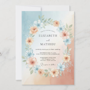 Invitation Couronne de mariage poussiéreuse pêche Bleuet