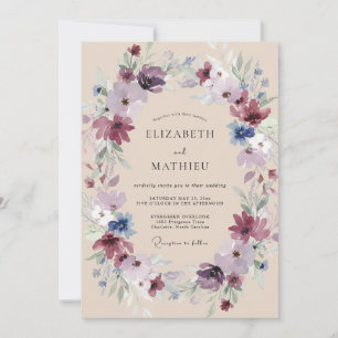 Invitation Couronne de mariage Prune Bleuet