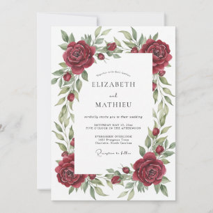 Invitation Couronne de mariage Rose Antique Cramoisi