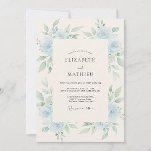 Invitation Couronne de Mariage Rose Bleu Ciel