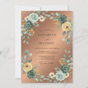 Invitation Couronne de mariage Rose cuivre sarcelle