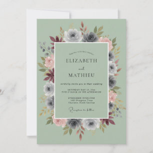 Invitation Couronne de mariage Rose Fardée Ardoise