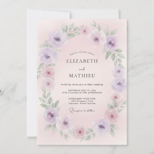 Invitation Couronne de mariage rose lavande