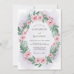 Invitation Couronne de mariage rose tendre
