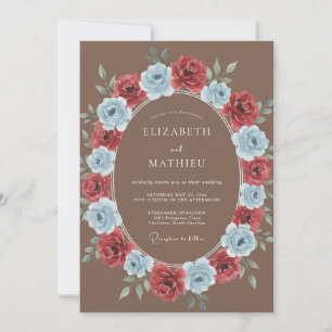 Invitation Couronne de mariage rouge grenat et pérywinkle