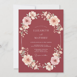 Invitation Couronne de mariage Rouge Poussiéreux