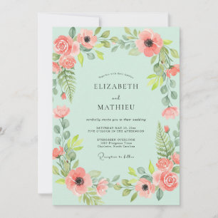 Invitation Couronne de mariage Saumon Menthe
