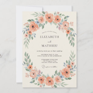 Invitation Couronne de mariage Saumon Paeony