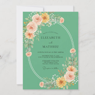Invitation Couronne de mariage Seafoam Gold
