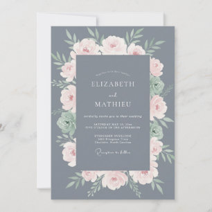 Invitation Couronne de mariage Tons de rose pâle ardoise