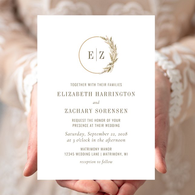 Invitation Couronne de mariée Bohème en herbe de Pampas beige (Créateur téléchargé)