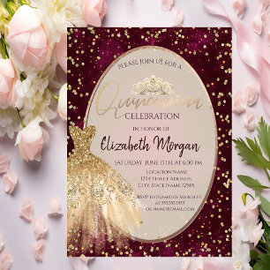 Invitation Couronne de mariée en or chic, Quinceañera rouge