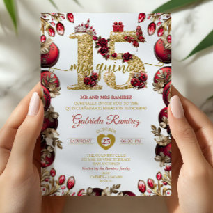 Invitation Couronne de Mis Quince 15 ans Red Golden Quinceañe