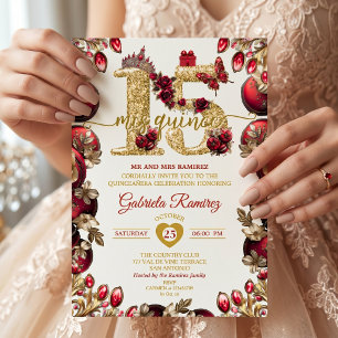 Invitation Couronne de Mis Quince 15 ans Red Golden Quinceañe