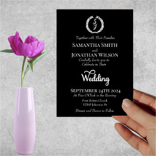 Invitation Couronne de monogramme blanche sur Mariage noir