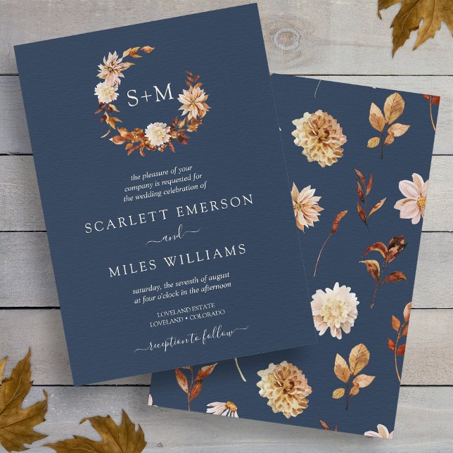 Invitation Couronne de monogramme en terre cuite d'automne po (Fall Terracotta Monogram Wreath Wedding Invitation
)