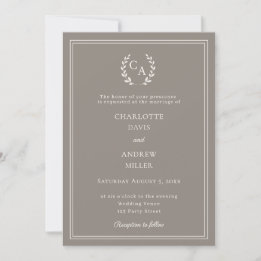 Invitation Couronne de monogramme simple mariage taupe ivoire