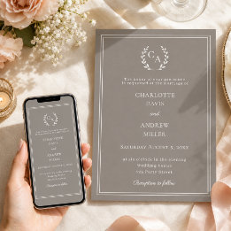 Invitation Couronne de monogramme simple mariage taupe ivoire