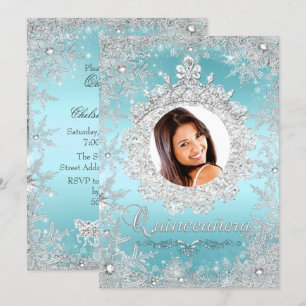 Invitation Couronne de neige argentée bleue Quinceanera scint