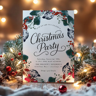 Invitation Couronne de Noël à feuilles de neige de baie Scrip