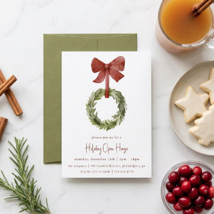 Invitation Couronne de Noël avec Ruban Rouge Maison Ouverte