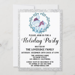 Invitation Couronne de Noël Bleu Hiver Fête de Noël Argent