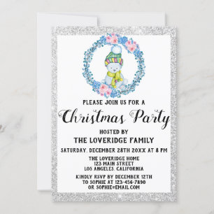 Invitation Couronne de Noël bleue argentée pour fête de Noël