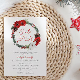 Invitation Couronne de Noël classique pour la baby shower de