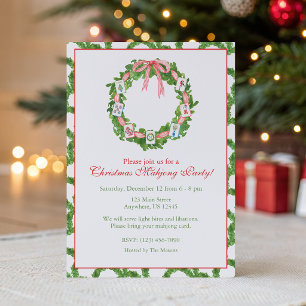 Invitation Couronne de Noël Mahjong aquarelle pour fête