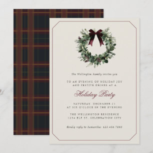 Invitation Couronne de Noël moderne à carreaux prépa pour fêt