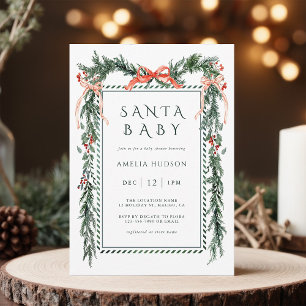 Invitation Couronne de Noël pour Baby Shower Père Noël
