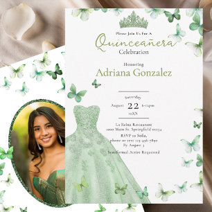 Invitation Couronne de papillons de robe vert sauge Tiara Qui