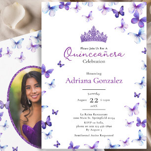 Invitation Couronne de Papillons Violets Photo 15 XV Quincean