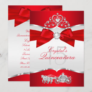 Invitation Couronne de perles à nœud en soie rouge royale Qui