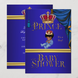 Invitation Couronne de petit prince bleu élégant pour Baby Sh