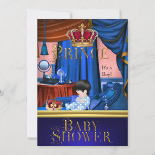 Invitation Couronne de petit prince bleu pour Baby Shower élé