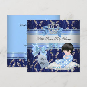 Invitation Couronne de petit prince bleu pour bébé élégant ga