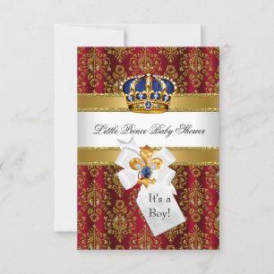 Invitation Couronne de Petit Prince Rouge Bleu Royale Baby Sh