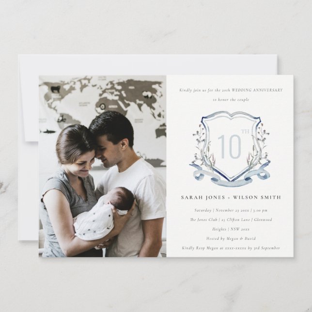 Invitation Couronne de Photo de Mariage Anniversaire de Fleur (Devant)