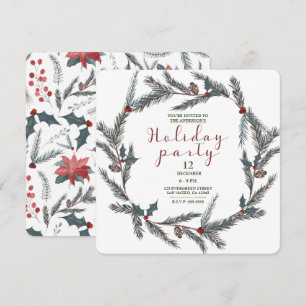 Invitation Couronne de pin botanique d'hiver pour fête de Noë